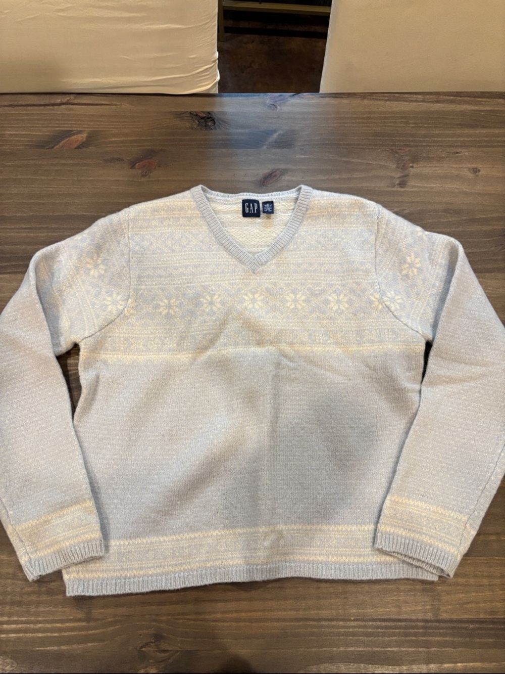 GAP Pale Blue Fair Isle V-Neck Sweater